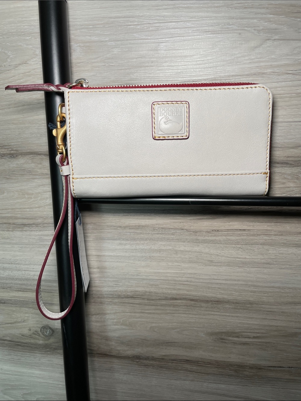NWT- Dooney & Bourke Florentine Leather Folded Zip Wristlet, Ecru